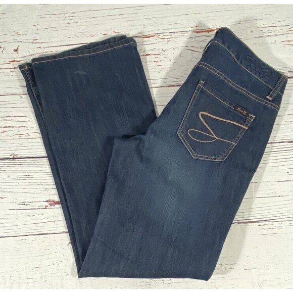 Seven7 Jeans Womens Size 10 Mid Rise Flare Dark Wash Blue Denim Hippie Festival - Picture 3 of 13